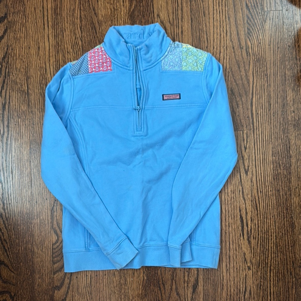 Vineyard Vines Blue Zip Up Sweater with Whale Logo